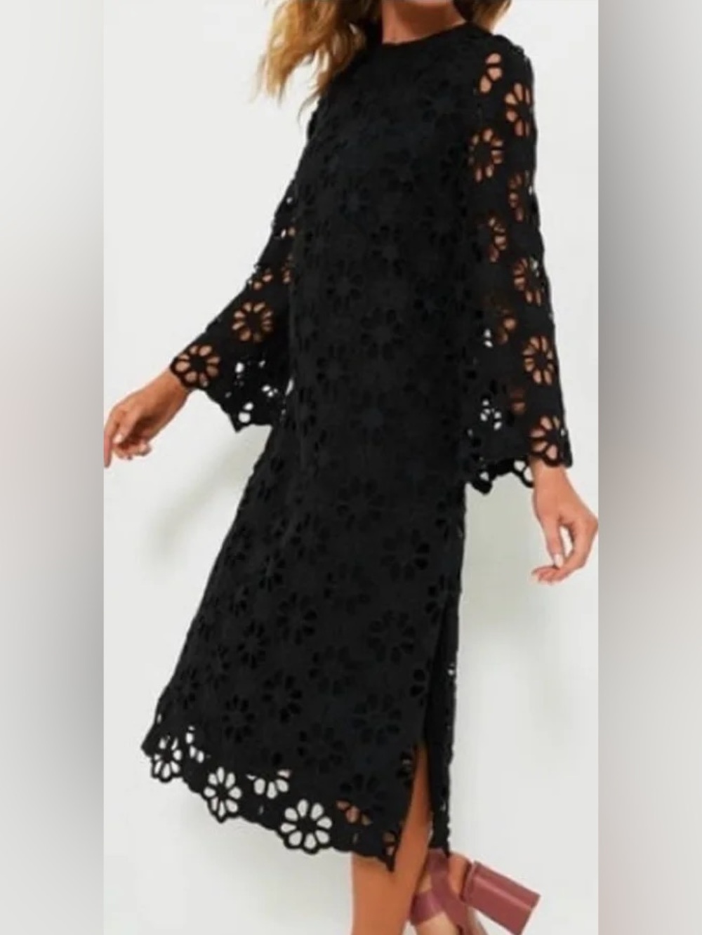 Tuckernuck Black Floral Crochet Long-Sleeve Midi Dress